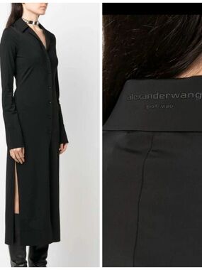 Alexander Wang Black Long-Sleeve Button Front Embossed Midi Shirtdress 2